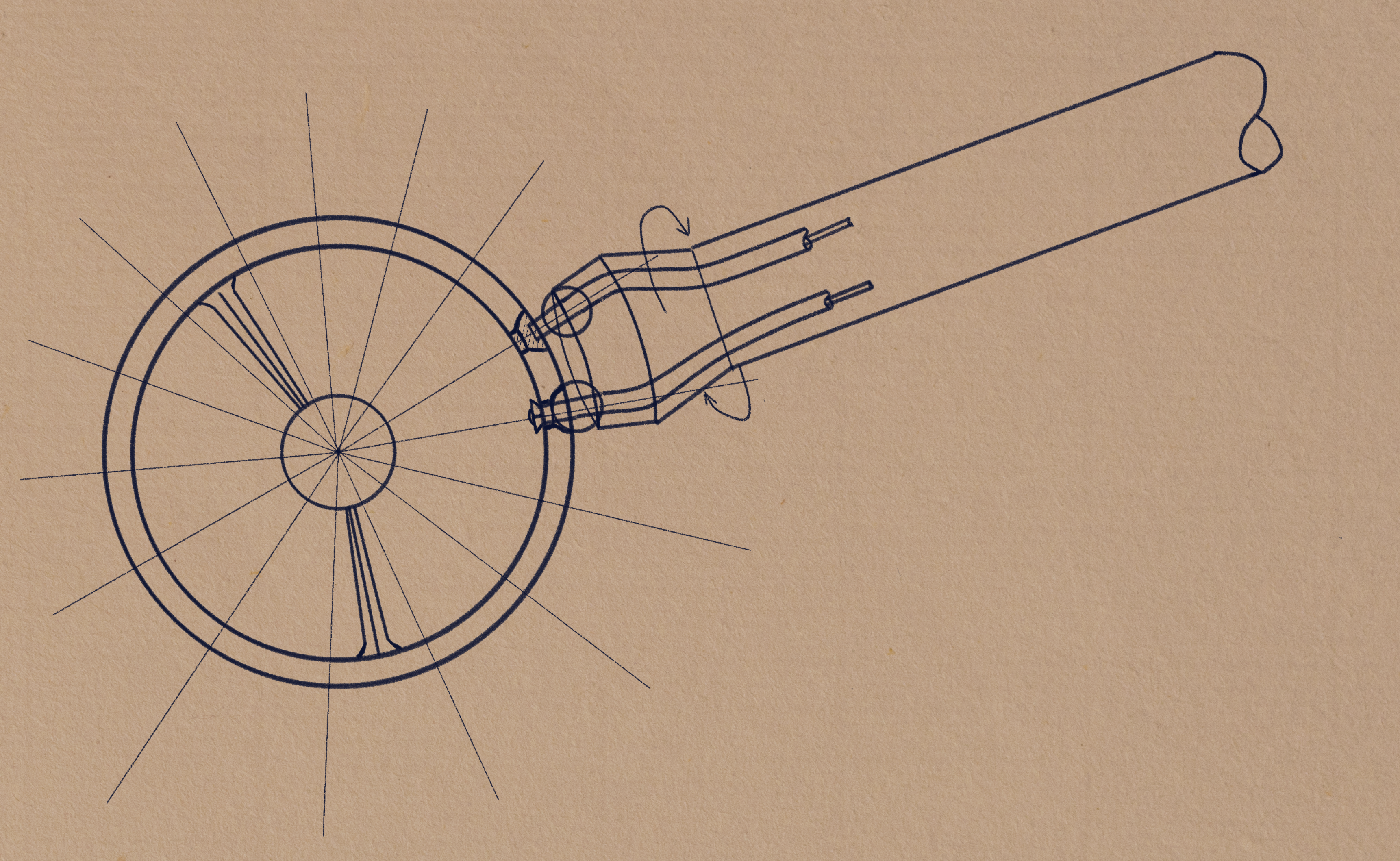 Original sketch of an alignment bead and straint rod with paired thread-pins